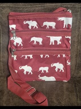 Burgndy Crossbody Bag with White Elephant Print
